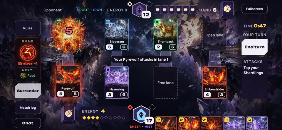 Match screen with four lanes
